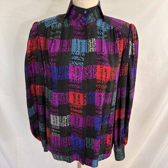 Vintage Lillie Rubin Francesca of Damon Silk Button Up Top Size 4 - Picture 3 of 10
